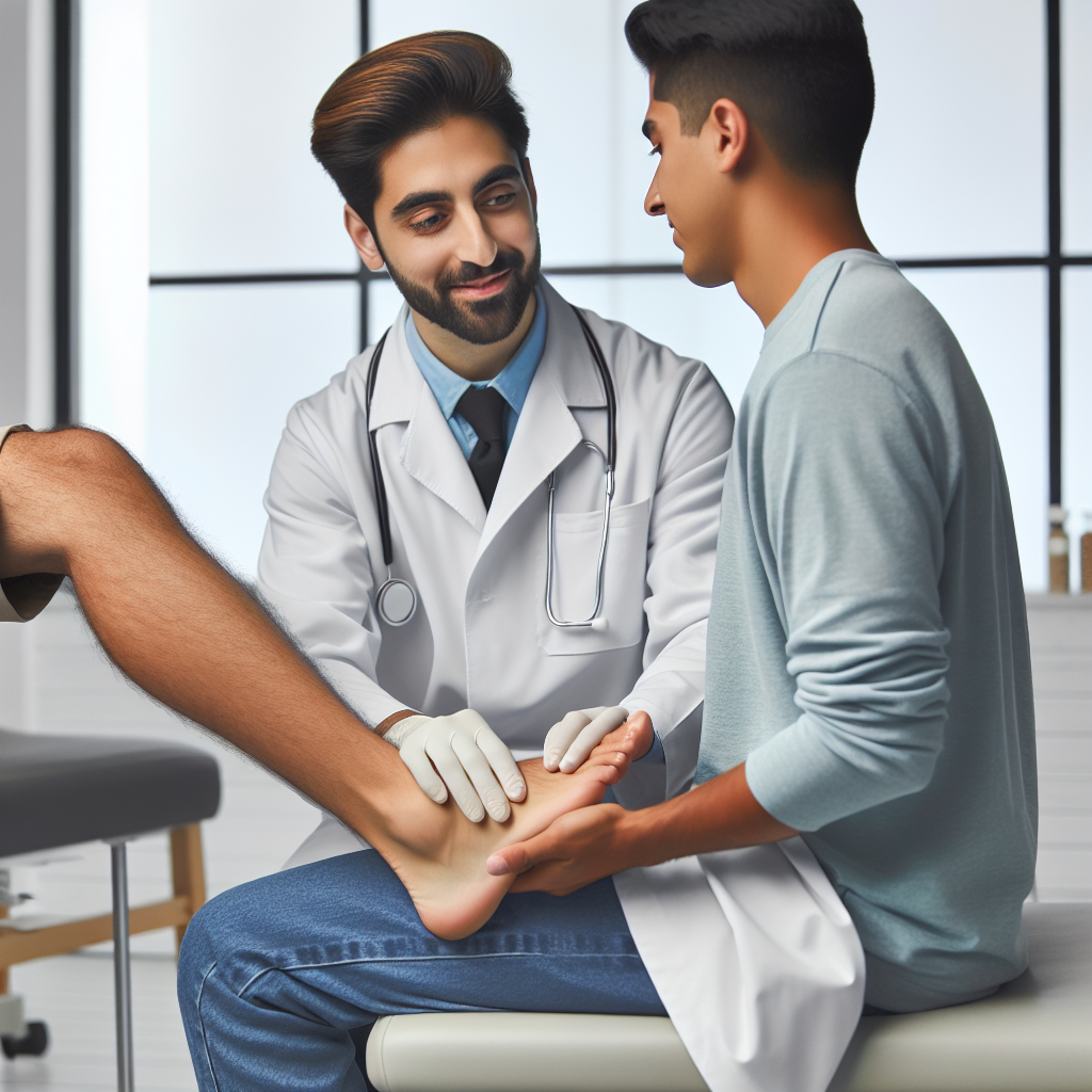 Podólogo examinando dolores de pie en Barcelona